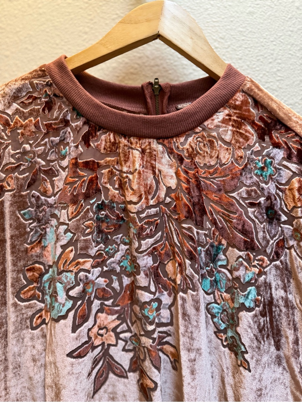 Free People Velvet Embroidered Tunic - Rose Taupe - Picture 2 of 5
